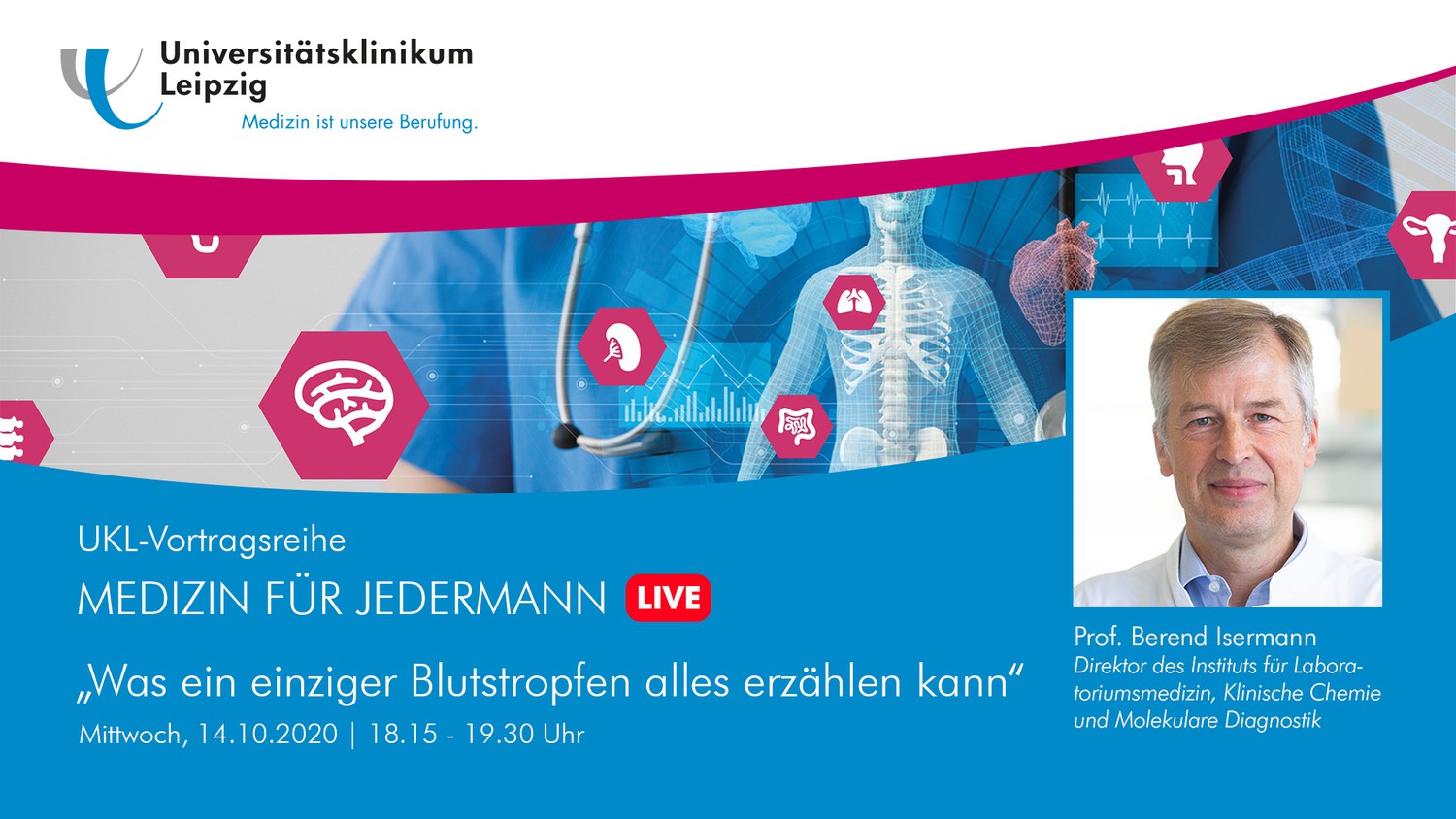 Am 14. Oktober live im Internet: Prof. Berend Isermann mit der Antwort auf die Frage, was ein Bluttropfen alles verraten kann.