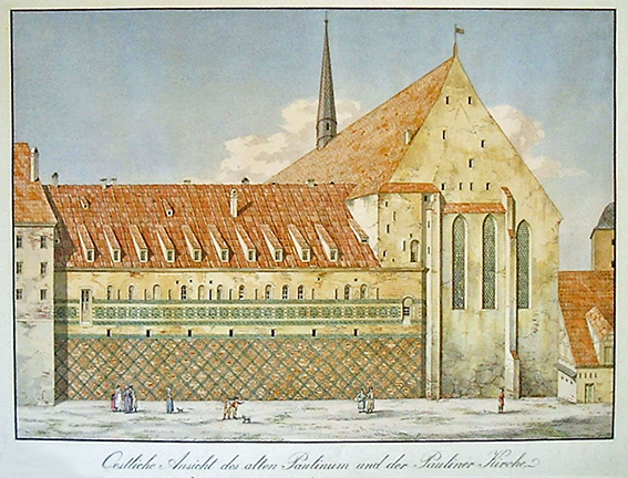 Zeitgenössische Abbildung der Leipziger Paulinerkirche vor 1830